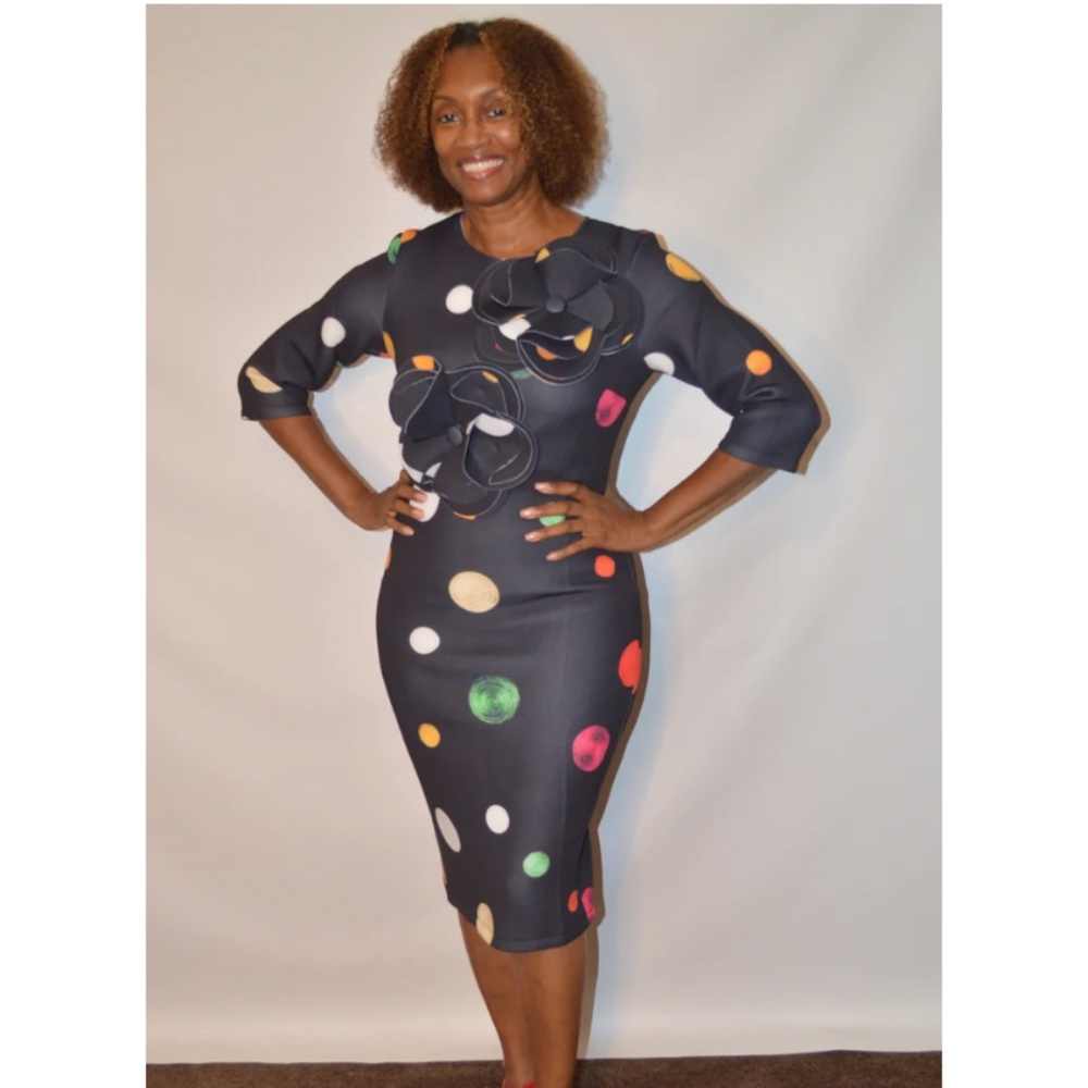 Serafina 6209 Polka Dot Scuba Midi Dress